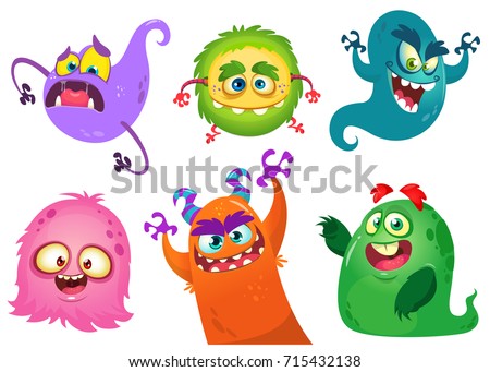 Cartoon Monsters collection. Vector set of cartoon monsters isolated. Design for print, party decoration, t-shirt, illustration, logo, emblem or sticker