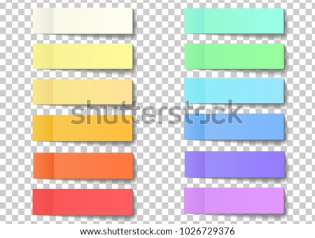 Post note sticky stickers with peel off corner isolated on a transparent background. Paper adhesive tape with shadow. Vector office color post stickers for your design