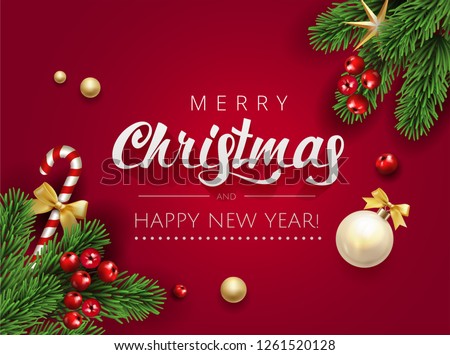 Merry Christmas Greeting Card on Red Background Vector | Download Free ...