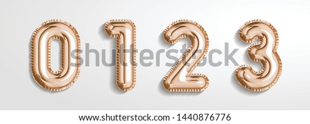 Soft rose Gold balloon number 0, 1, 2, 3  realistic 3d render air balloon. Collection of balloons number ready to use. Holiday and party. 3d vector icon set. Foil balloon number zero isolated on white