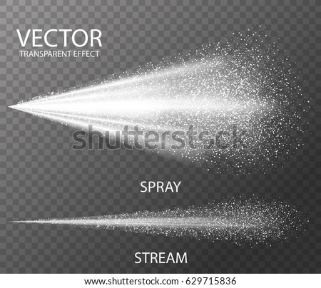 Water spray white fog template isolated on dark transparent background. Trigger Sprayer effect with spray or stream nozzles. Realistic 3d vector illustration