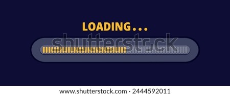 Speed upload or download. Load bar progress icon. A bright yellow element of a mobile app or website. Update stage. Waiting for a preload. Vector illustration on dark background.