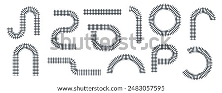 Railway train track vector illustration isolated on white background. Rail pattern round circular curve railroad path icon