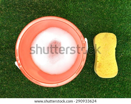 Car wash cleaning equipment on artificial grass