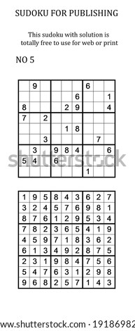 Sudoku with solution. Free to use on your website or in print. Search for number in series