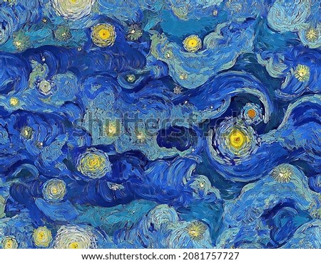 Digital seamless painting pattern of cloudy blue night sky with stars in impressionist painting style. Foto stock © 