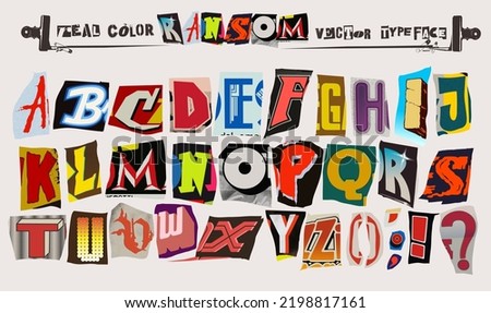 Real colorful ransom style vector  alphabet typeface clippings set for grunge font flyers and posters design or ransom notes. Stockfoto © 