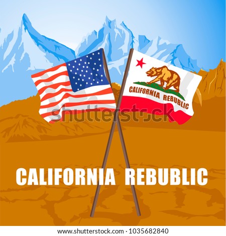 US And California State Flags Fluttering On Death Valley US And California State Flags Fluttering On Death Valley