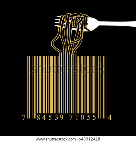 Fork spaghetti barcode design idea concept on black background