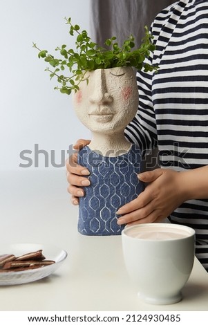 Similar – Image, Stock Photo Crop woman sculpturing pot with clay