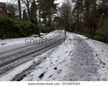 Similar – Image, Stock Photo Footprints and vehicle tracks on a road in the middle of the snowy forest / winter / slush