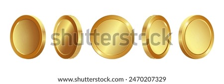 Realistic gold coin on white background. Vector 3d illustration