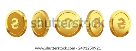 Realistic gold coin with hryvnia sign on white background. Vector 3d illustration