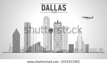 Dallas Texas Us city skyline vector illustration on white background. Business travel and tourism concept with modern buildings. Image for presentation, banner, web site.