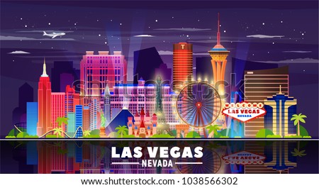 Las Vegas skyline with panorama in white background. Vector Illustration. Business travel and tourism concept with modern buildings. Image for banner or web site.