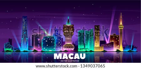  Macau skyline at night. Vector illustration.
