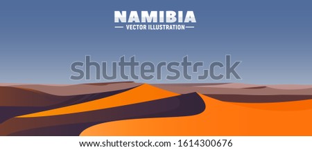 Dessert panorama landscape. Namibia Africa vector illustration. Sand dunes in natural background. Image for web, banner or game design.