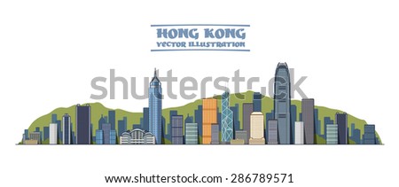 Hong Kong city skyline silhouette background, vector illustration
