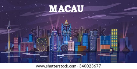 Macau, China skyline at the high rise casino resorts. vector illustration 