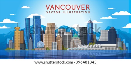  Vancouver City Skyline. Canada. Vector illustration
