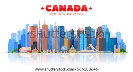 Canada skyline. Vector illustration. ?ollage from Canadian cities in panorama skyline.
