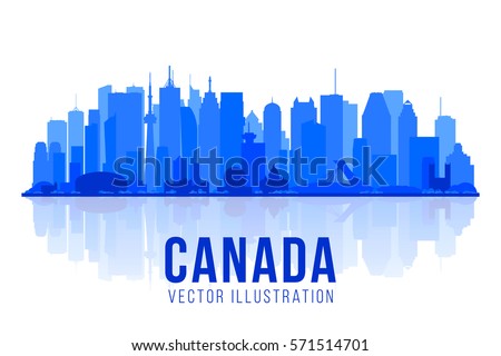 Canada skyline. Flat vector illustration. collage from canadian cities in panorama skyline. Business travel and tourism concept. Image for presentation, banner, web site.
