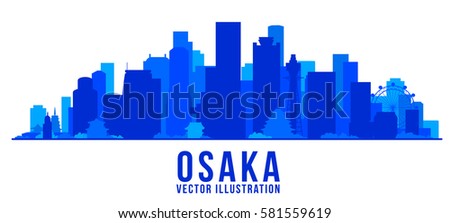 Osaka Japan skyline with panorama in sky background. Vector Illustration. Business travel and tourism concept with modern buildings. Image for banner or web site.