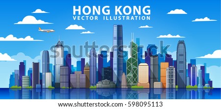 Hong Kong city skyline silhouette background, vector illustration