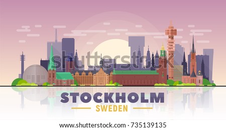 Stockholm skyline. Sweden. Vector illustration. Image for presentation, banner, web site.