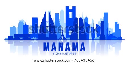 Manama city silhouette skyline. The capital of the country is Bahrain. Vector illustration