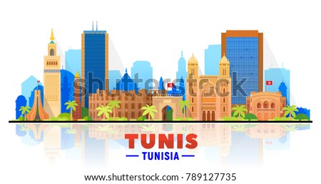 Tunis, ( Tunisia ) city skyline vector illustration white background. Business travel and tourism concept with modern buildings. Image for presentation, banner, web site.