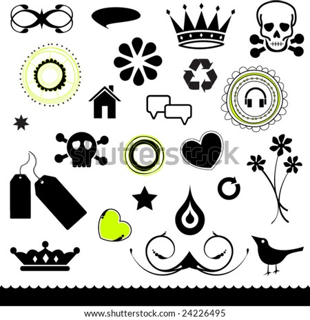 Set of Shapes - Skulls, Crowns, Abstract, Birds, Flowers etc...