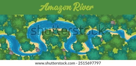 Amazon river panoramic view of the river and the jungle of Peru, Colombia and Brasil