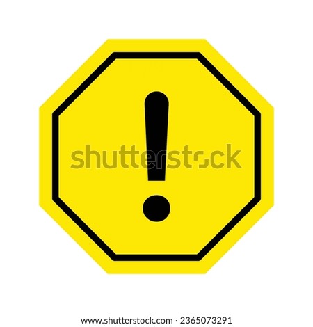 The attention symbol is in the form of a black exclamation mark with a solid pseudo-yellow octagonal background and a black border. Vector high quality icon