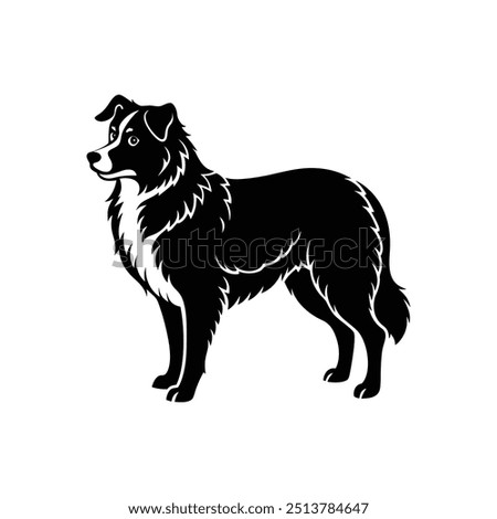 Silhouette of eager Australian shepherd dog vector clipart design