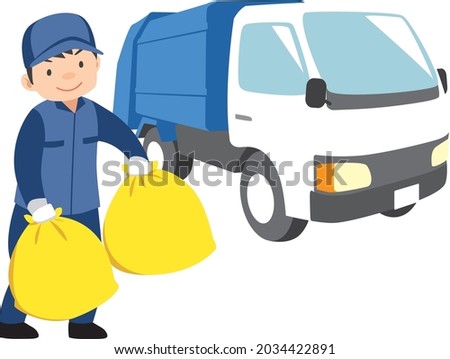 Garbage truck and male worker