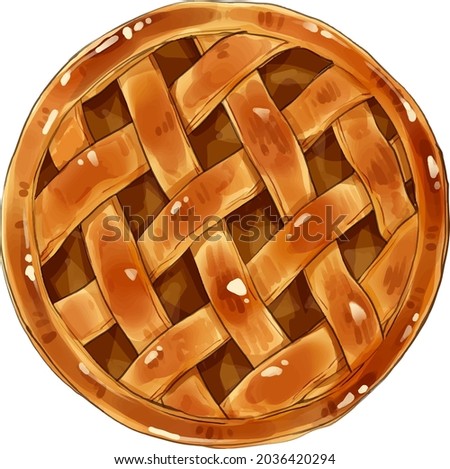 Hand-painted delicious pie illustration seen from above