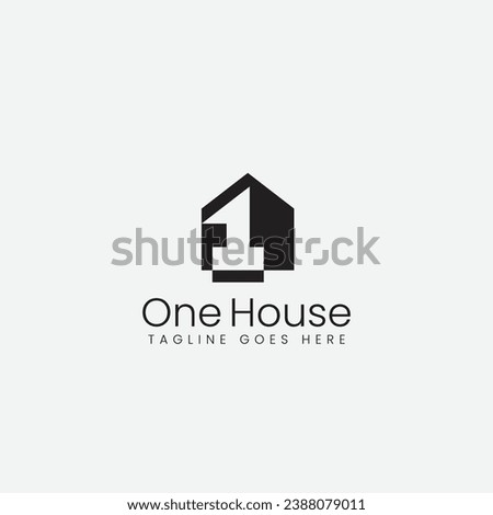 House and Number one 1 logo design icon simple and minimal