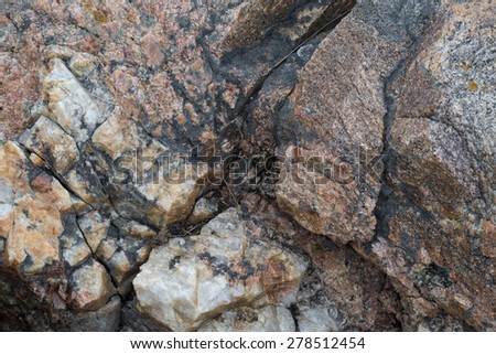 Northern stone texture and background. Granite. Quartz. Quartzite. Mica. Marble. Shungite. Basalt.