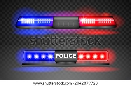 realistic police siren light beacon flasher isolated, emergency light red blue siren, led flasher set siren police. eps format