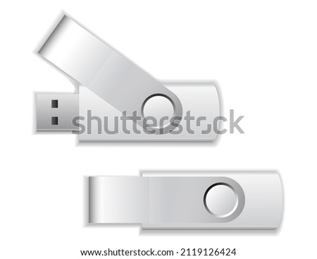 realistic usb flash drive stick memory with lid open isolated on a white background, flash drive set illustration.