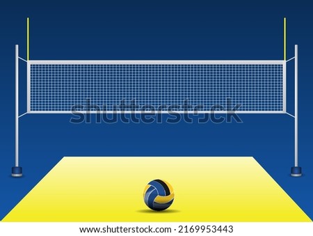 realistic volleyball net with ball white and   blue

volleyball net sport. beach volley sport 

competition.

