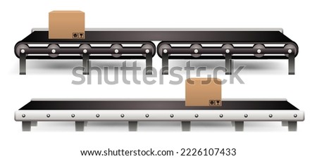 conveyor belt with carton isolated on 

white background
