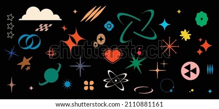 Colorful set of Y2K style vectors of objects and space elements for graphic decoration. ストックフォト © 