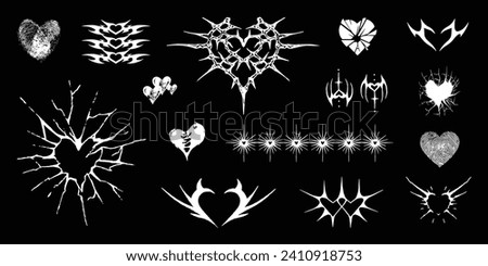 Vector set of hand drawn grunge illustrations for decoration, tattoo, Valentine's Day and many more.