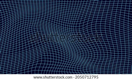 Abstract wavy 3d mesh on a blue background. Geometric dynamic wave. 3D technology wireframe. Vector illustration.	