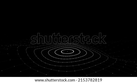 Abstract black background of circular flow of particles. Digital cyberspace. Network connections structure. Vector illustration.