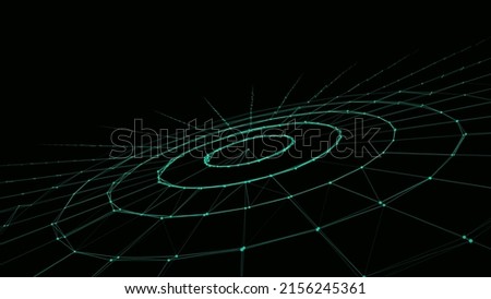  Futuristic circular flow of particles. Digital cyberspace. Network connections structure. Vector illustration.