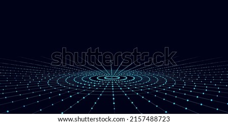 Futuristic circular flow of particles. Digital cyberspace. Network connections structure. Vector illustration.