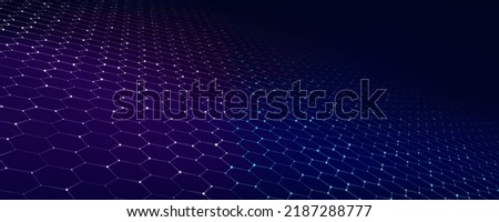 Futuristic perspective grid of hexagons. Futuristic honeycomb concept. Digital technology webflow. Big data visualization. Vector illustration.